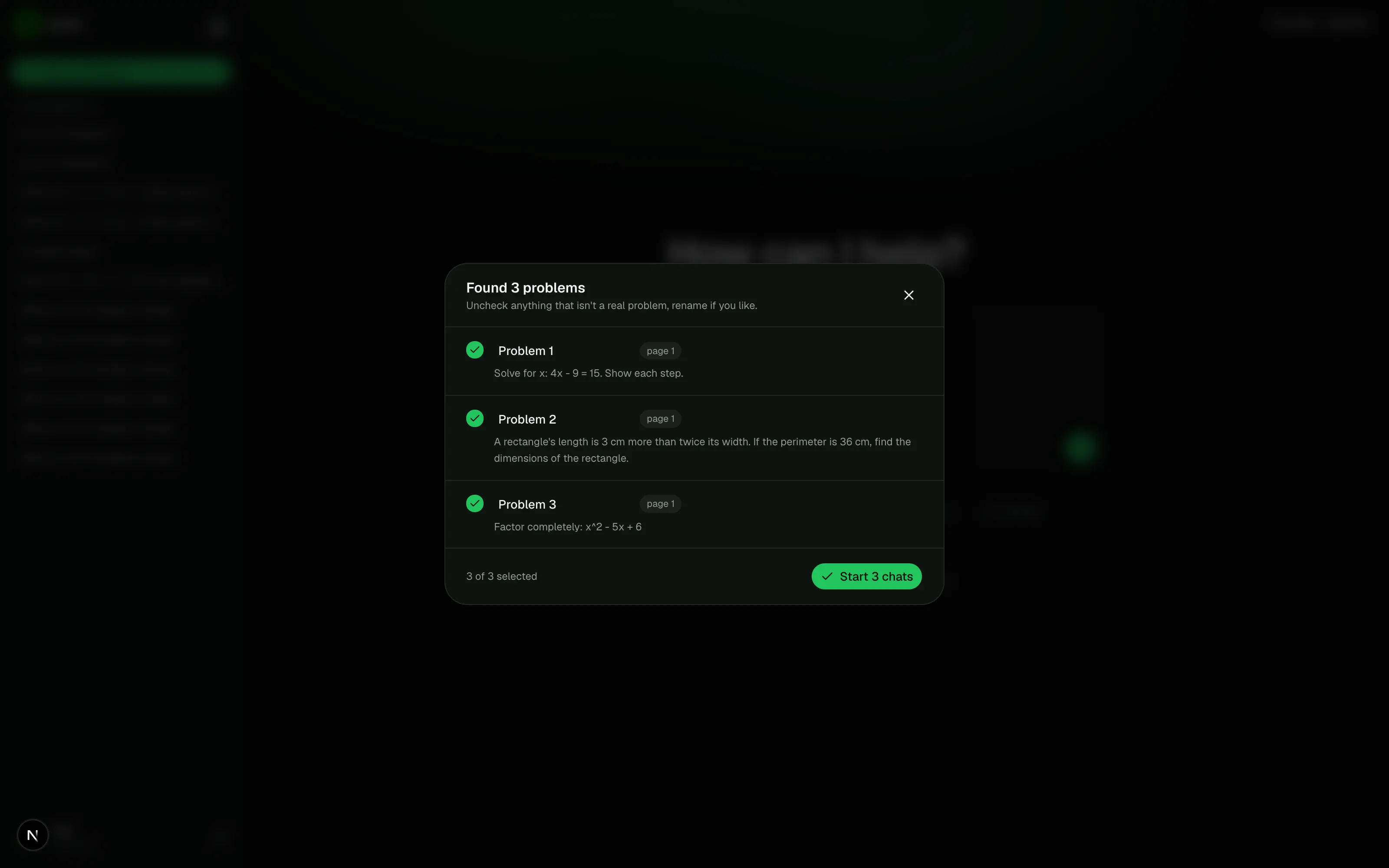 Problem review checklist confirming each detected problem